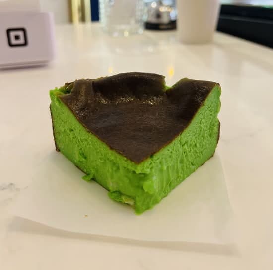 Coconut pandan cheesecake slice